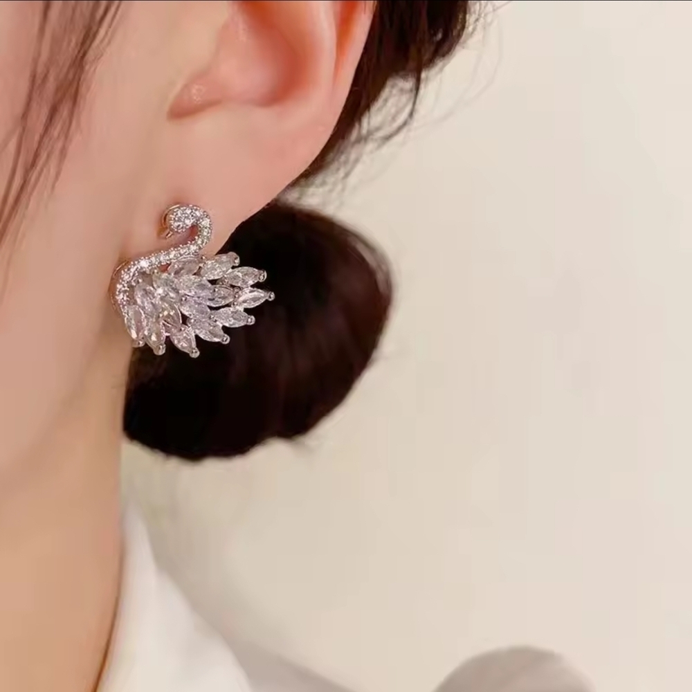 Silver Crystal Swan Earrings